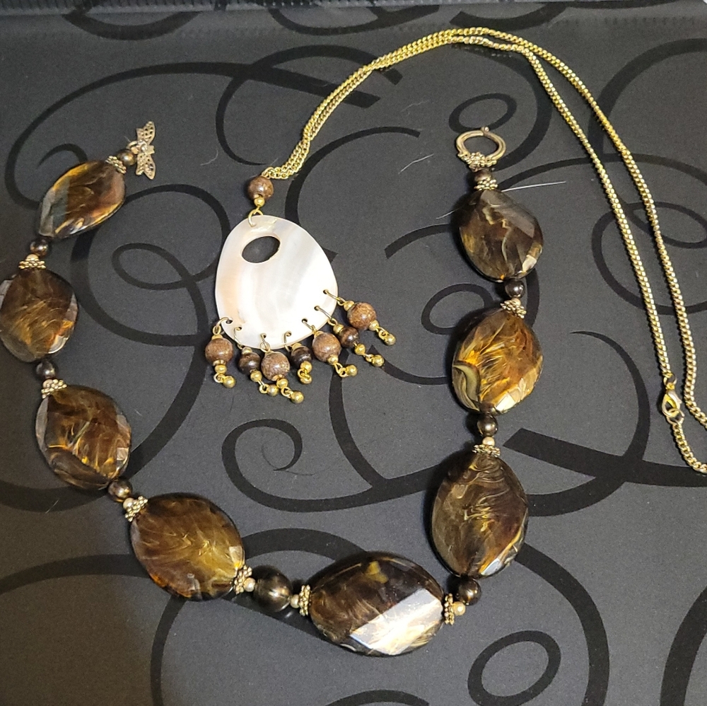 Brown, Tan, Gold Necklaces,  Bundle deal (2)